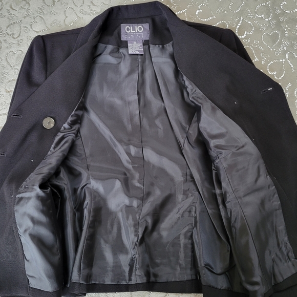 Vintage Black Clio Blazer Double Breasted Short Lightweight Military Pea Coat 10 - Picture 5 of 8